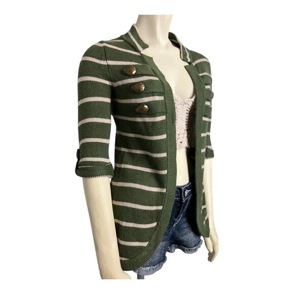 NWT Love by Design Cardigan Women's Small Olive Green Stripe Button 3/4 Sleeve - Picture 2 of 9
